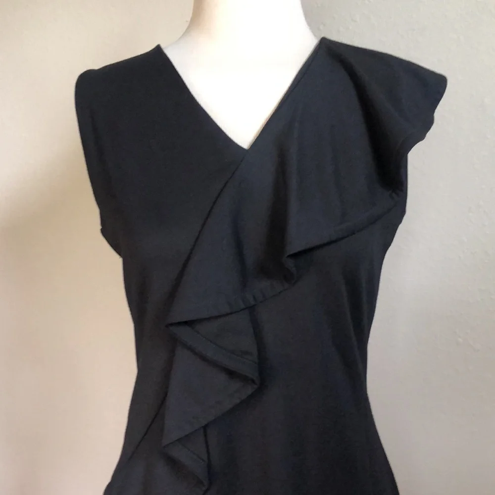 AMANDA UPRICHARD‎ Womens Large Black Ruffle Collar Sleeveless Dress Romantic New